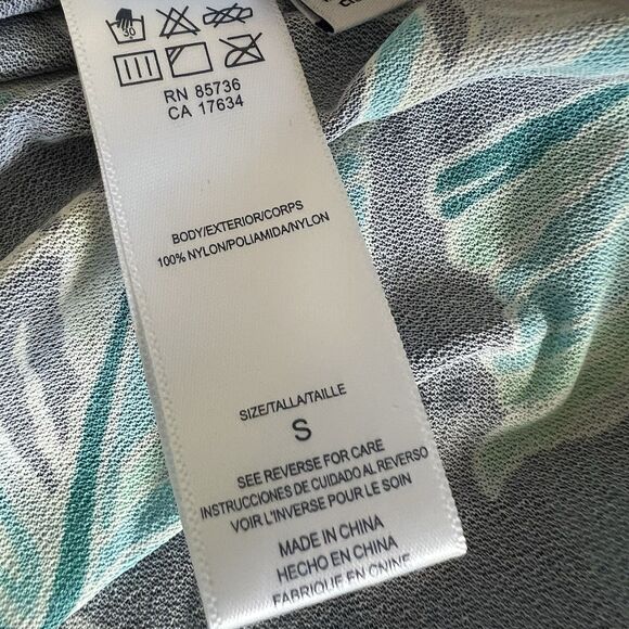 Beach House Swim Cover Up Dress Women Medium Blue Long Sleeve Palm Floral NEW - Picture 13 of 14